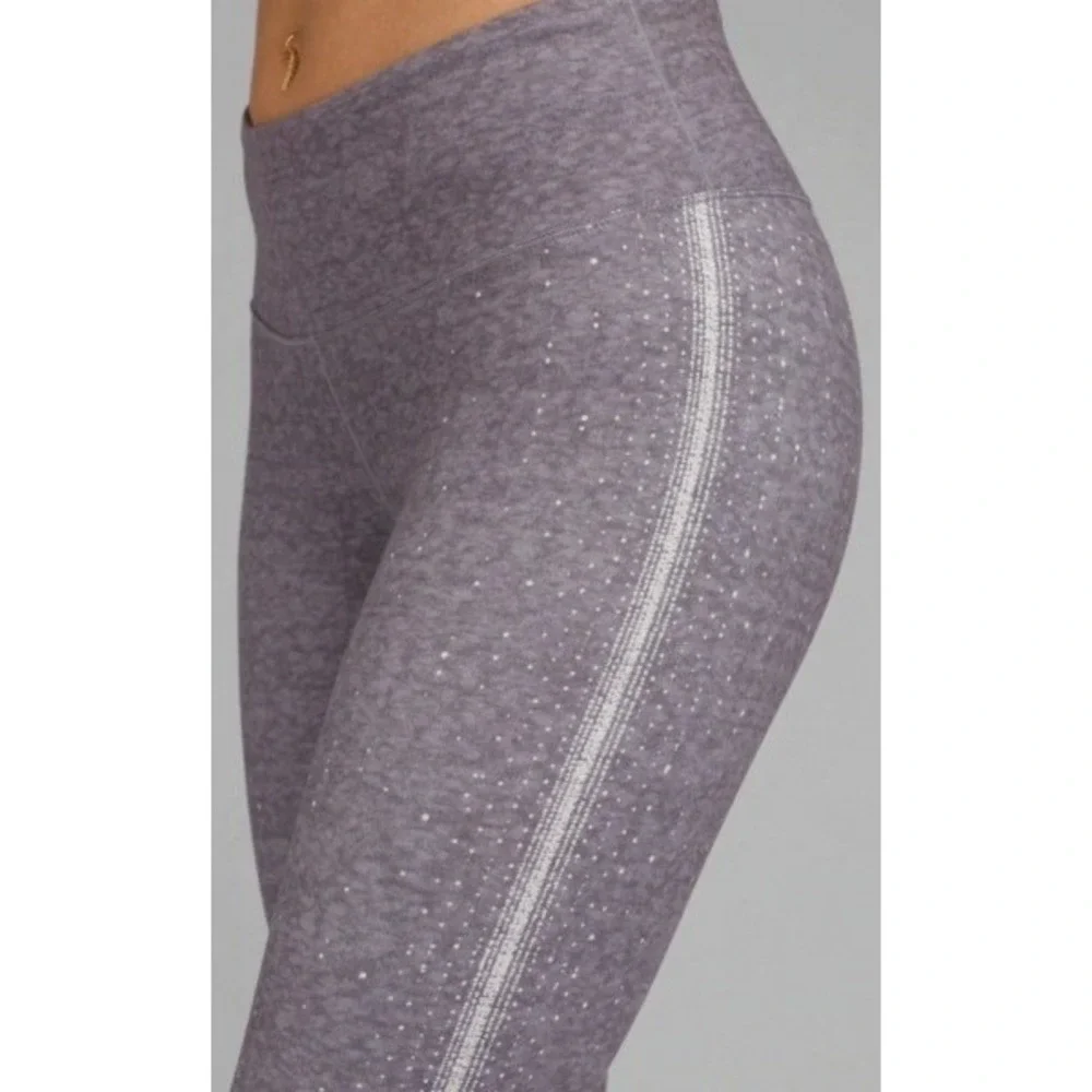 prAna Womens Charcoal Grey Space Dye Metallic Silver Stripe Yoga Leggings Size S